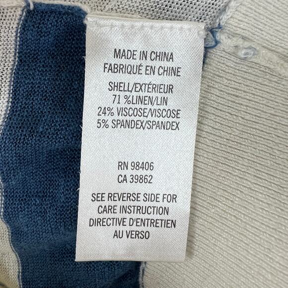 THEORY Blue White Stripe Linen Blend Long Sleeve Round Neck Pullover Sweater S - Picture 8 of 9